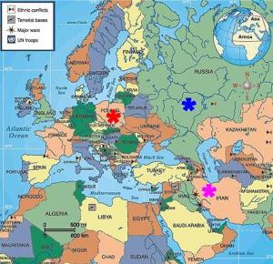 Red - Poland; Blue - Russia; Fuschia - Iran.